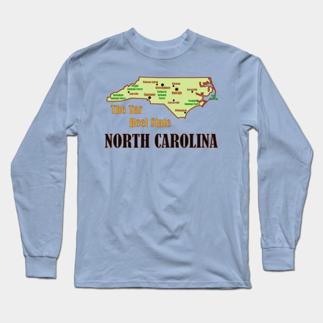 North Carolina Map Long Sleeve T-Shirt by Pr0metheus